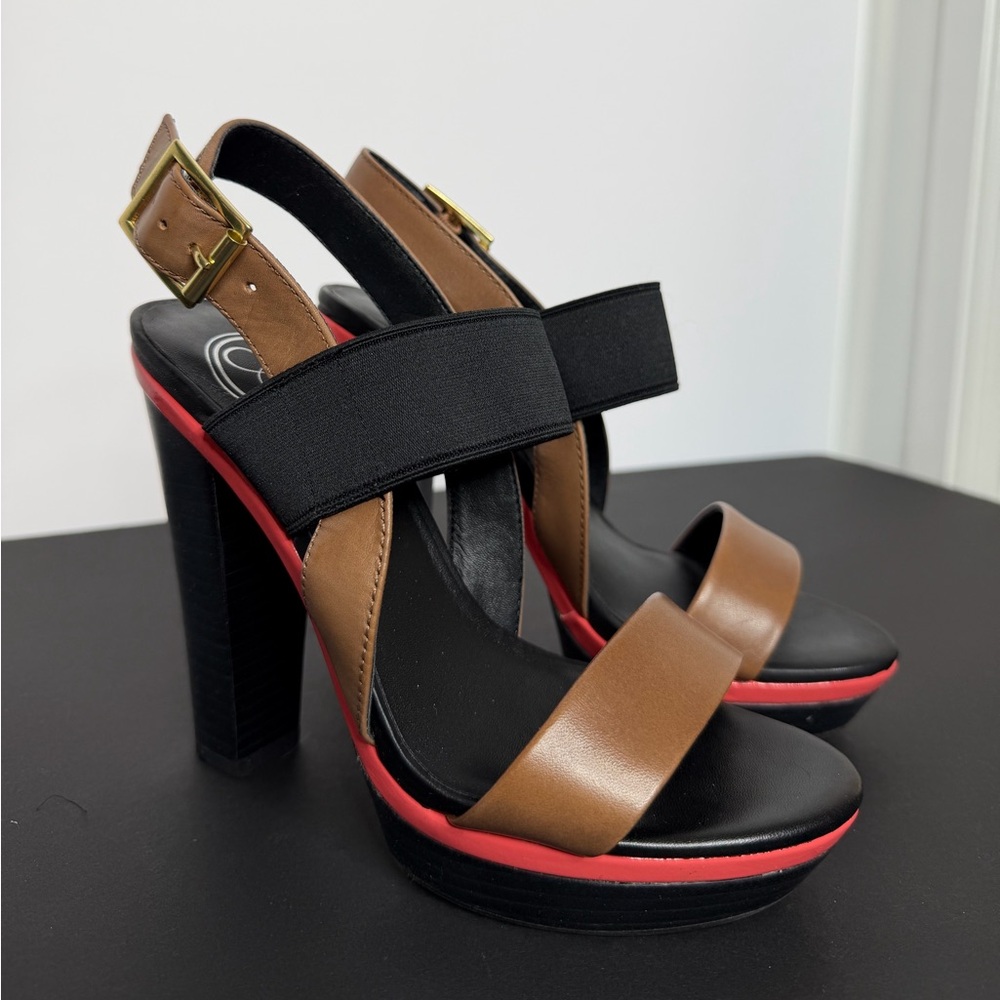 Jessica Simpson Black and Brown Heels with Coral Accents